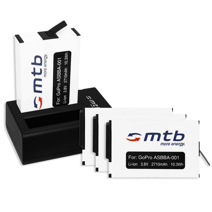 4 Akkus + Dual-Ladegerät (USB) für GoPro Fusion [ersetzt GoPro ASBBA-001/2710 mAh / 3.8V / Li-Ion] -