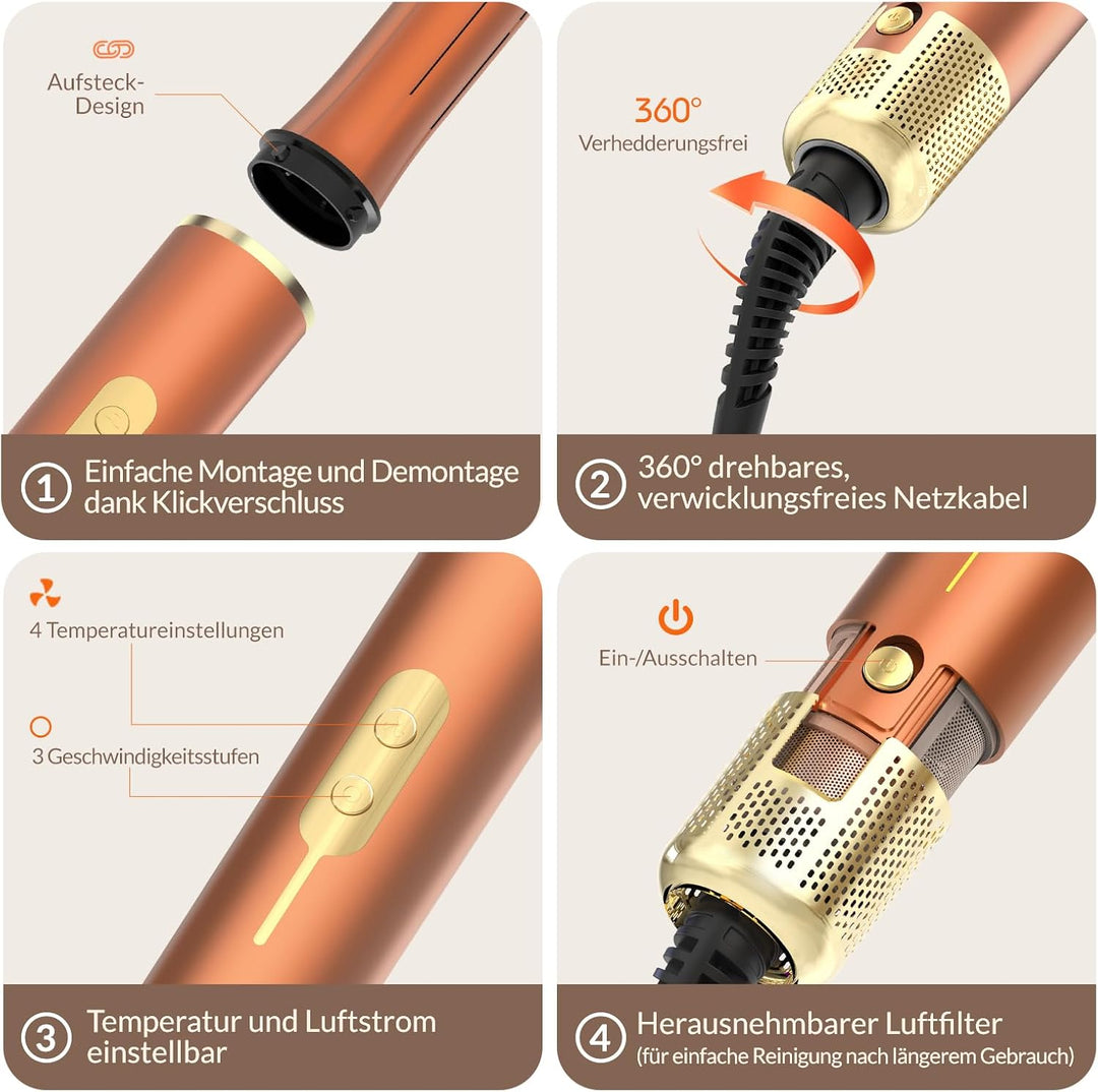 7 in 1 Hair Styler Set, Haarstyler - Airstyler, Auto-Wrap-Lockenstab und Föhnbürste Set, High Speed