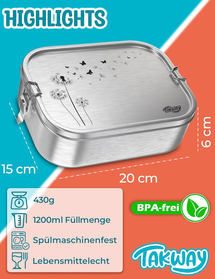 Edelstahl Brotdose mit Fächern – Auslaufsichere Lunchbox für Kinder & Erwachsene, Bento Box mit flex