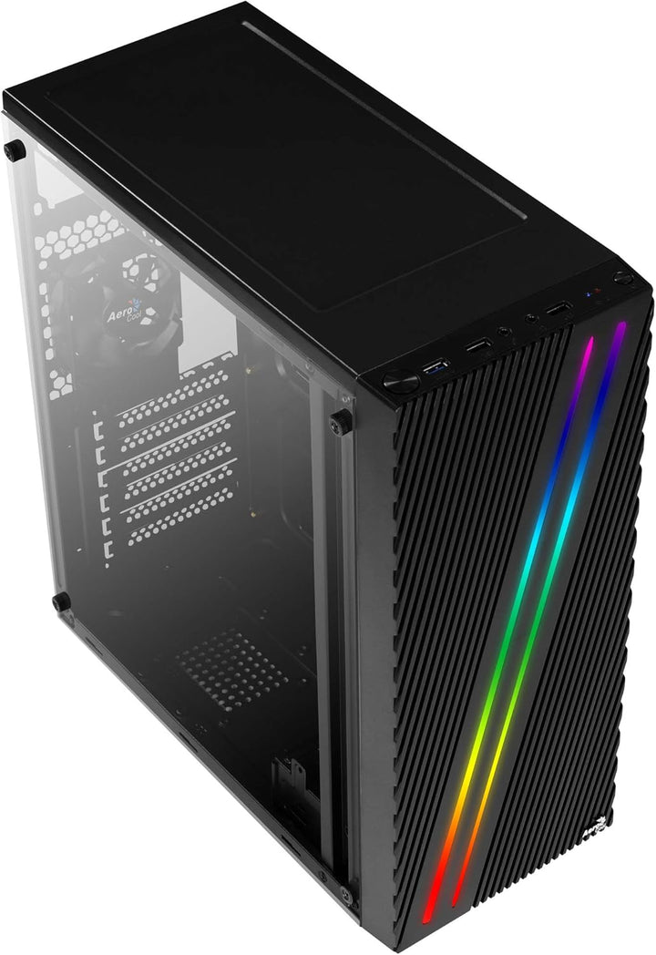 Aerocool Streak PC Gaming Case, Mid-Tower, ATX, RGB, 18 Lighting modes, Full Window, Ideal for First