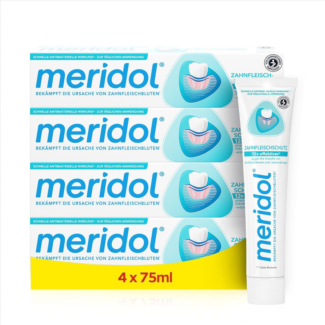meridol Zahnpasta 4x75ml - Zahncreme bekämpft Zahnfleischentzündungen, antibakterieller Effekt 75 ml