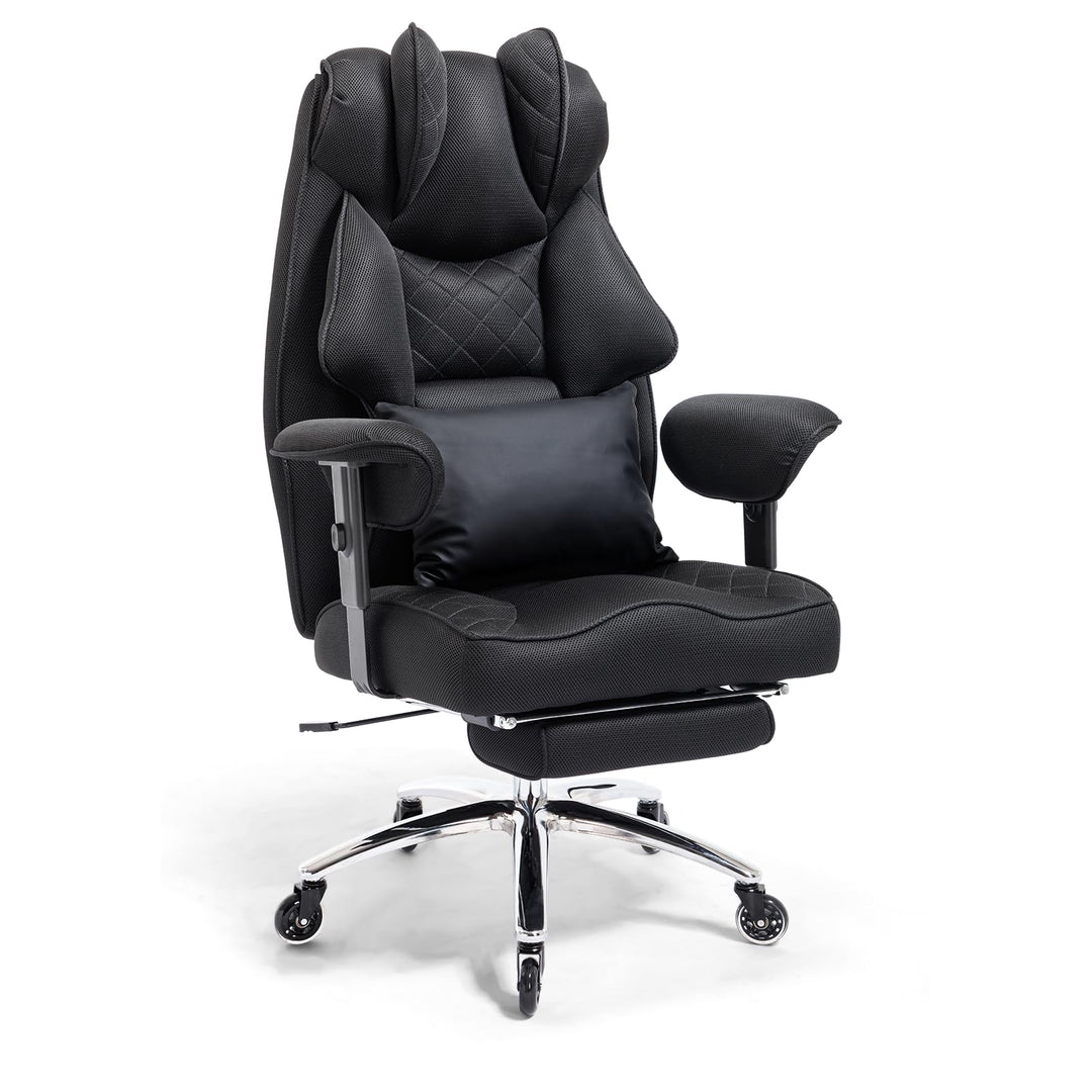 Ergonomischer Bürostuhl 200kg, Chefsessel mit Fussstütze, Schreibtischstuhl mit Lendenkissen, Bequem