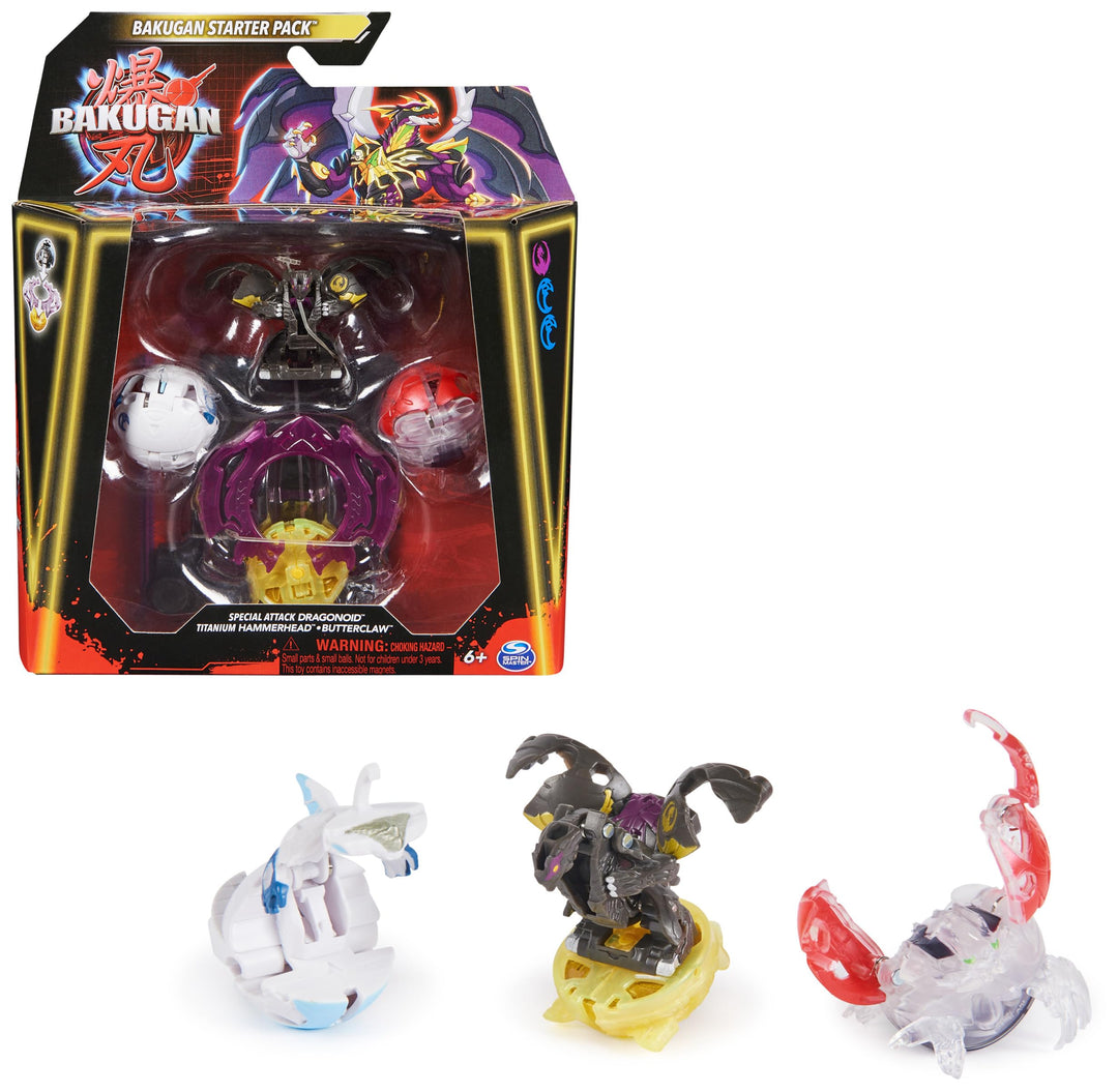 BAKUGAN Starter 3-Pack, Special Attack Dragonoid, Titanium Hammerhead, Butterclaw, individualisierba