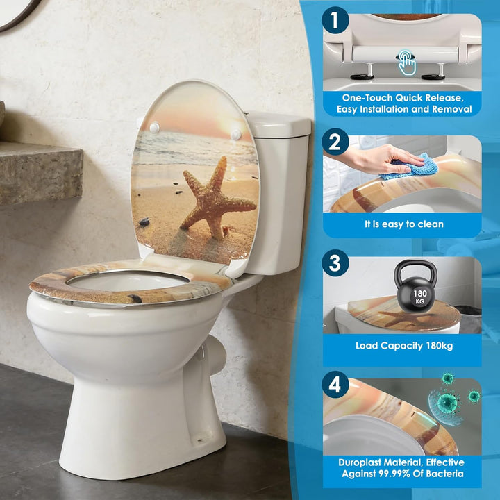 Duroplast-Toilettensitz, O-förmiger Toilettendeckel mit Soft-Close-Mechanismus, Edelstahlscharnier,