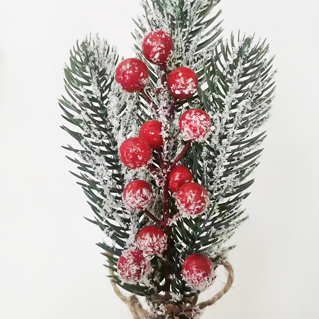 6 Stück Künstliche Beerenstängel Schnee Gefrostet Künstliche Tannenzweige Stechpalmenbeeren Tischdek