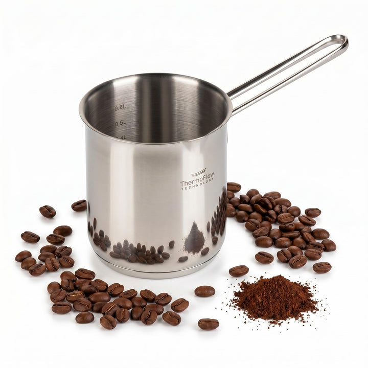 ROSMARINO Edelstahl-Induktions-Mokka-Kanne 785 ml - model 2025 - Moderne Türkische Cezve-Kaffeekanne