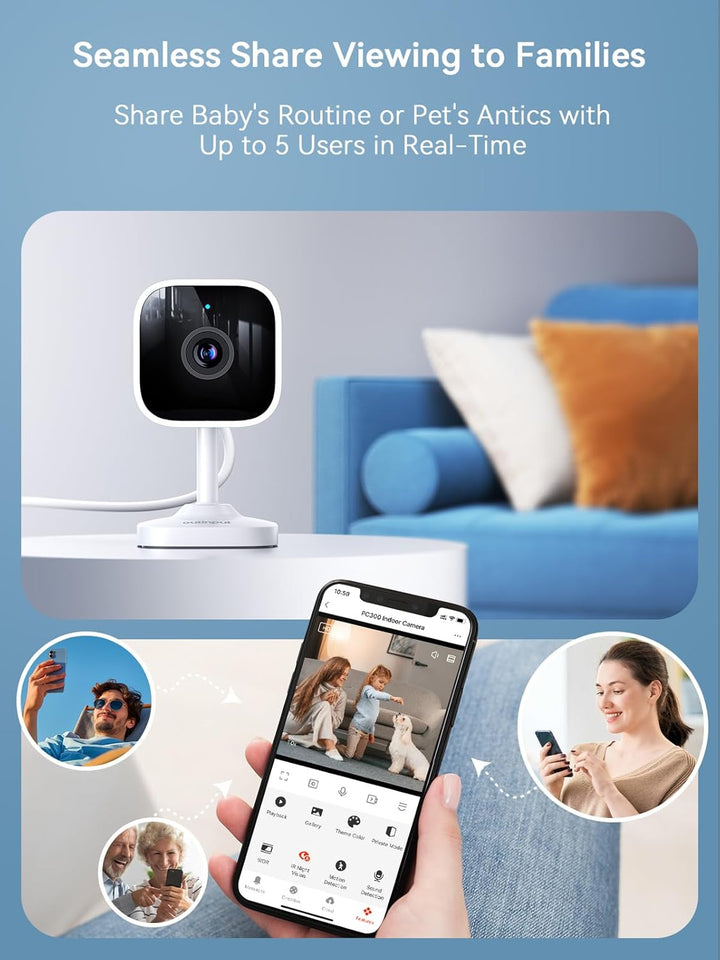Outinput 2K Plug-in Mini Überwachungskamera Innen, WLAN Indoor Kamera mit IR-Nachtsicht, Hundekamera