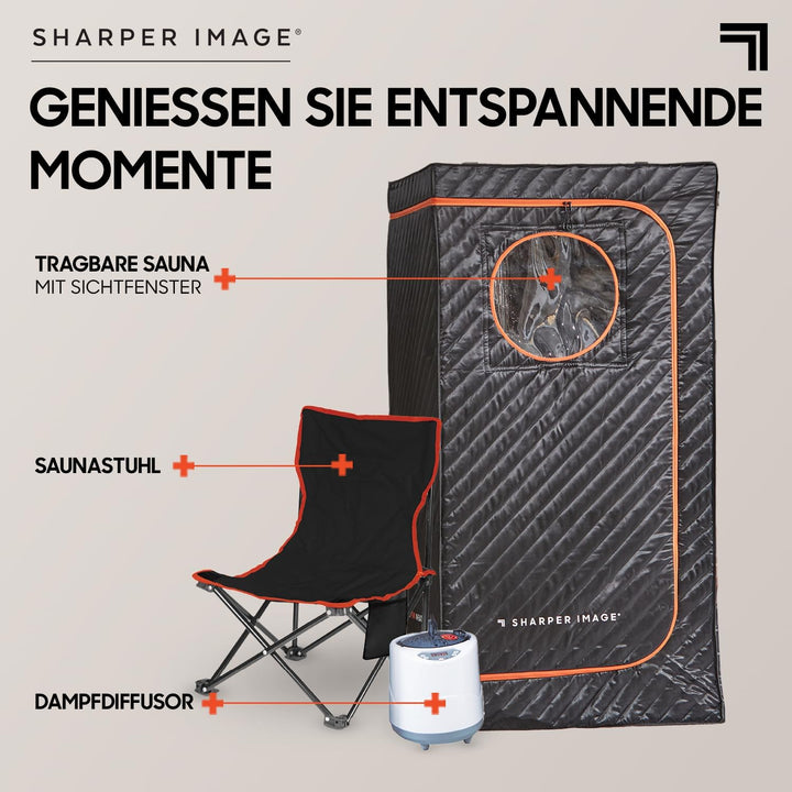 SHARPER IMAGE - Tragbare Sauna - Wellness - Dampfbad - Klappstuhl inklusive - Wärmetherapie - Revita