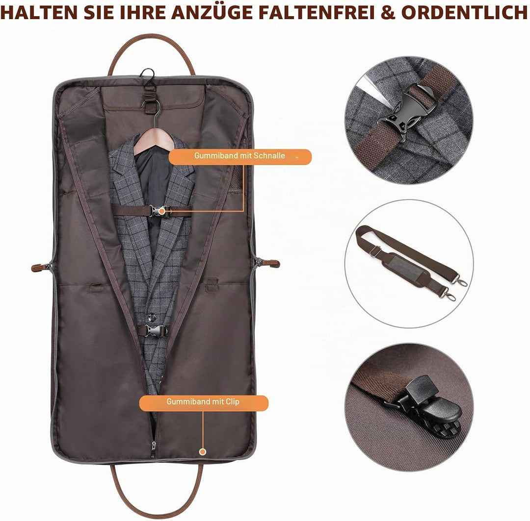 S-ZONE Herren Kleidersack Anzugtasche Canvas Echtleder Trim Kleidertasche für Reisen Kurzurlaub Gesc