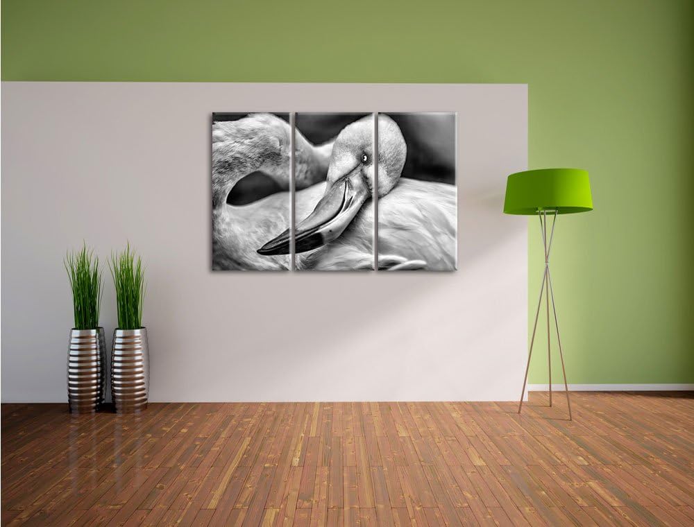 Pixxprint schöner Flamingo als Leinwandbild | Grösse: 3 Teilig (120x80) | Wandbild| Kunstdruck | fer