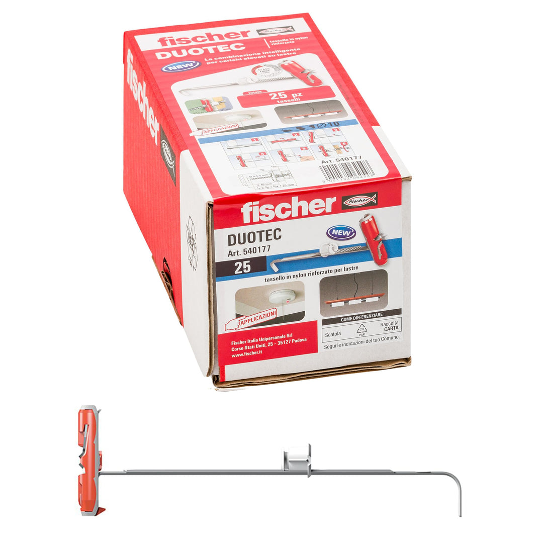 Fischer 25 Gipskartondübel DUOTEC 10, Anker-Befestigung für hohe Lasten auf Platten und Platten, Boh