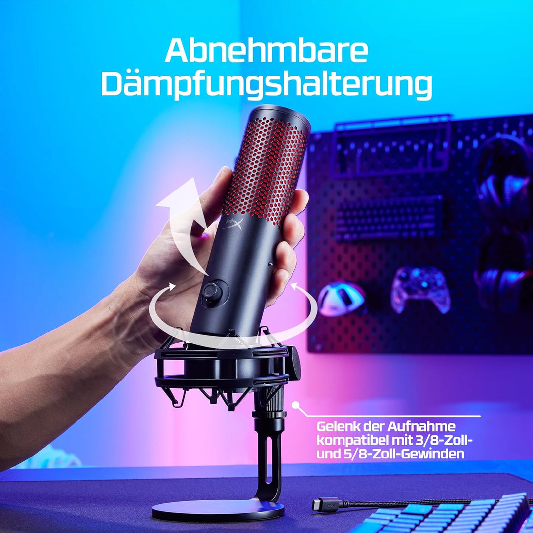 HyperX QuadCast 2, USB-Mikrofon für Gaming, Streaming und Podcasting, Tippen-zum-Stummschalten-Senso