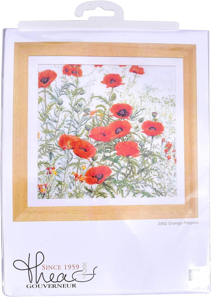Thea Gouverneur - Kreuzstich-Set - Orange Mohnblumen - Aida - 16 Count - Für Erwachsene - 2062A, Ora
