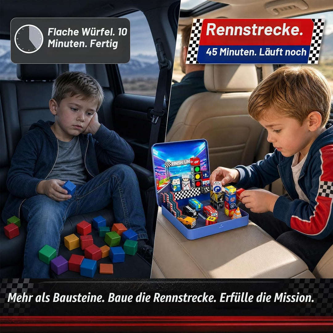 Magnetbausteine Jungen Reise: 48pcs Rennsport-Set in Reise Metalldose – N32 Starke Magnete für siche
