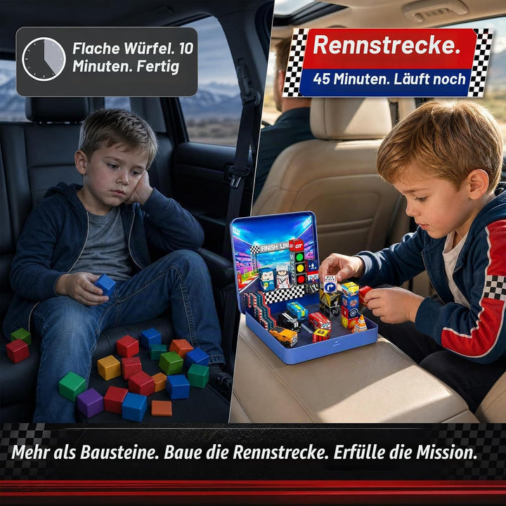 Magnetbausteine Jungen Reise: 48pcs Rennsport-Set in Reise Metalldose – N32 Starke Magnete für siche