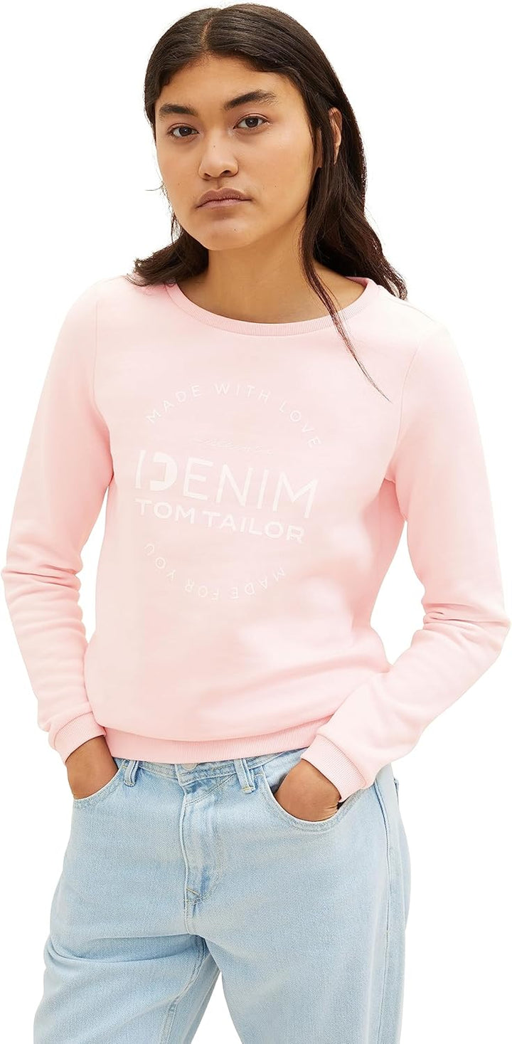 Tom Tailor Denim Damen 1039817 Sweater mit Logo-Print & Raffarm (1er Pack) M 14557 - Light English R