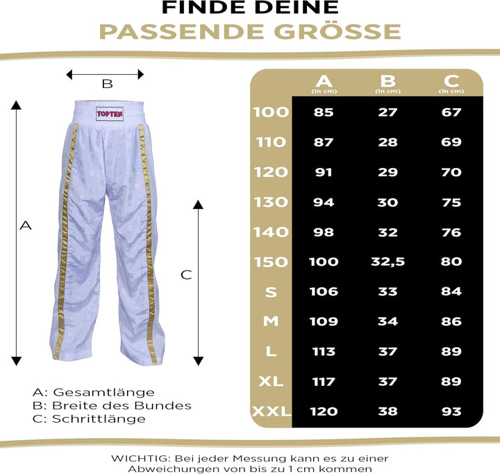 TOP TEN Kickboxhose „Mesh“ Weiss - Gold XXL, Weiss - Gold XXL