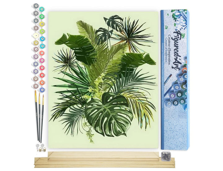 Figured'Art Malen Nach Zahlen Erwachsene Mit Rahmen Grüne Blätter - Paint by Numbers Basteln DIY Bas