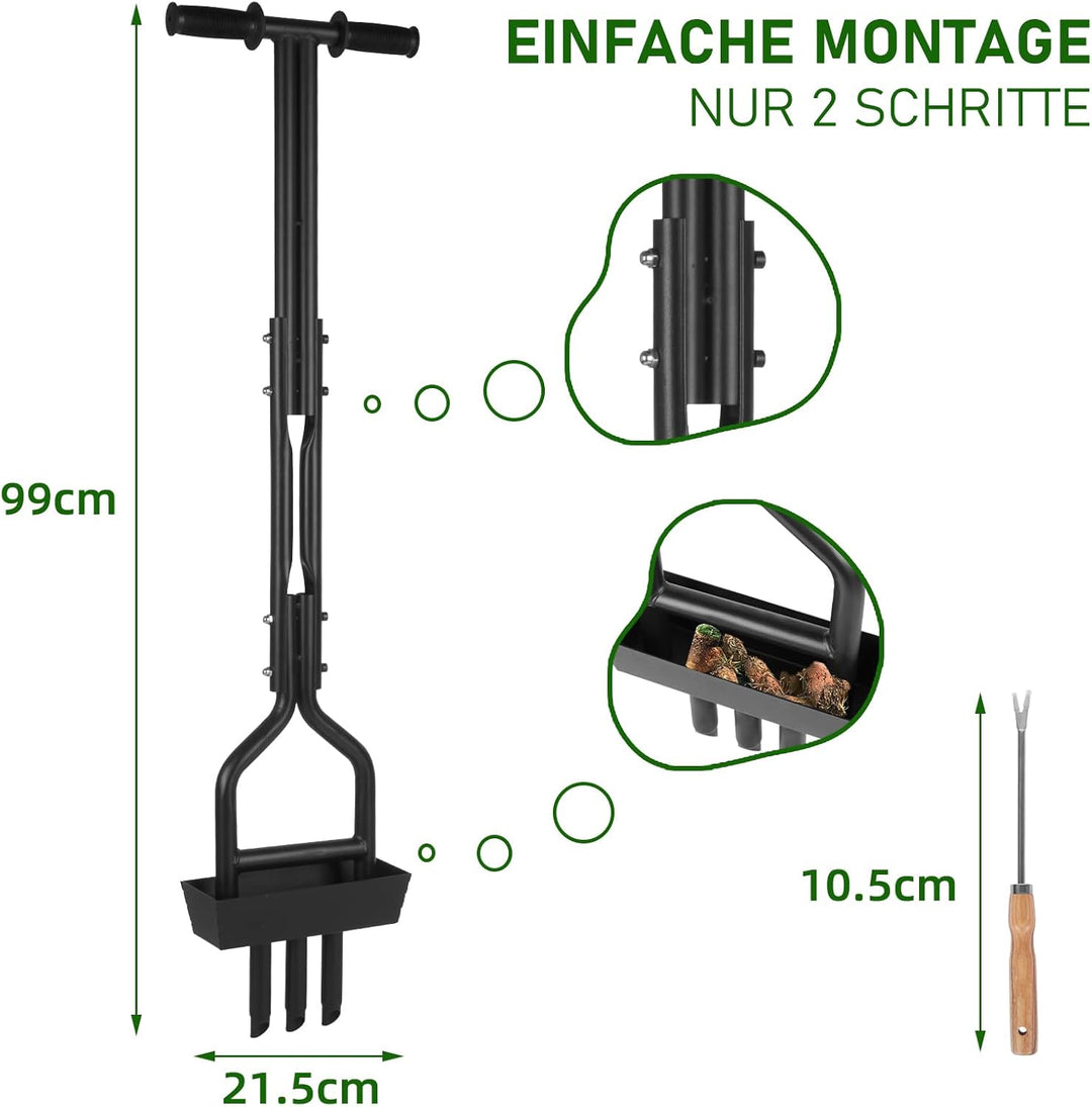 Manueller Rasenlüfter mit Ablageschale, Profi Aerifizierer für Rasenpflege, Hohlspoon Rasenspecht mi
