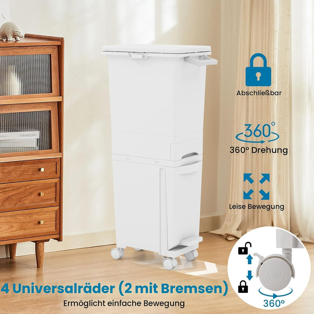 LIFEZEAL 32 L Mülleimer auf Rädern, Abfallsammler Küche, Trocken- und Nasstrennung Mülltrennsystem m