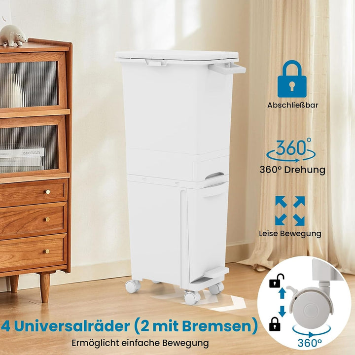 LIFEZEAL 32 L Mülleimer auf Rädern, Abfallsammler Küche, Trocken- und Nasstrennung Mülltrennsystem m