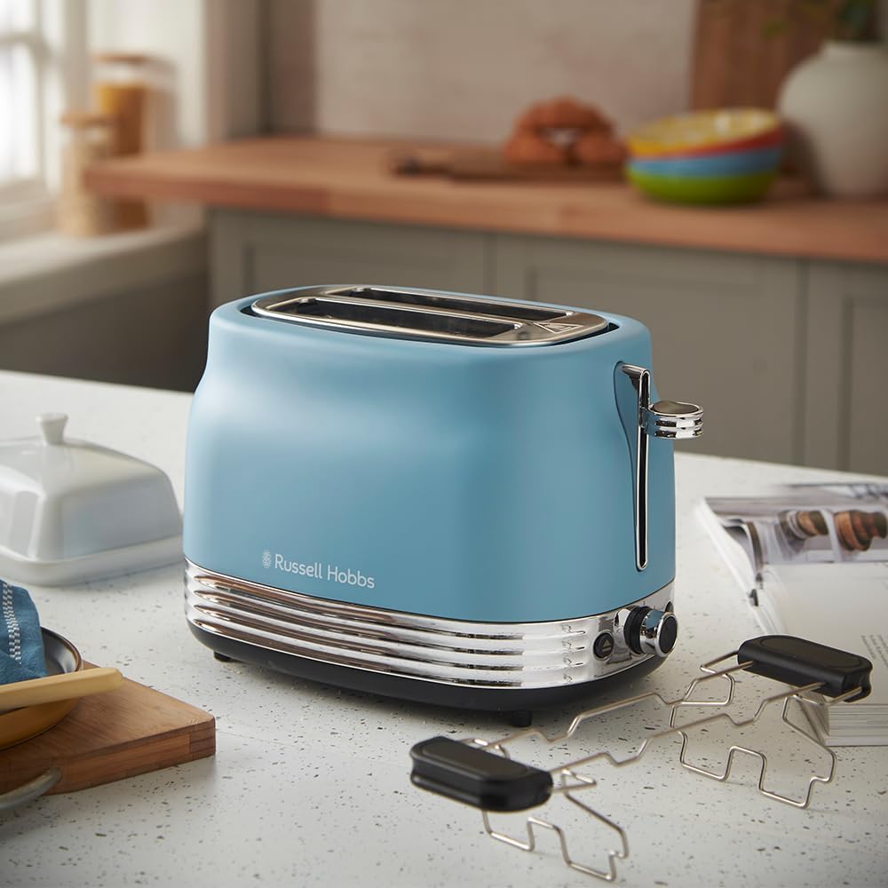Russell Hobbs Toaster [für 2 Scheiben] Hanley Retro Blau (6 Bräunungsstufen, extra breite Toastschli