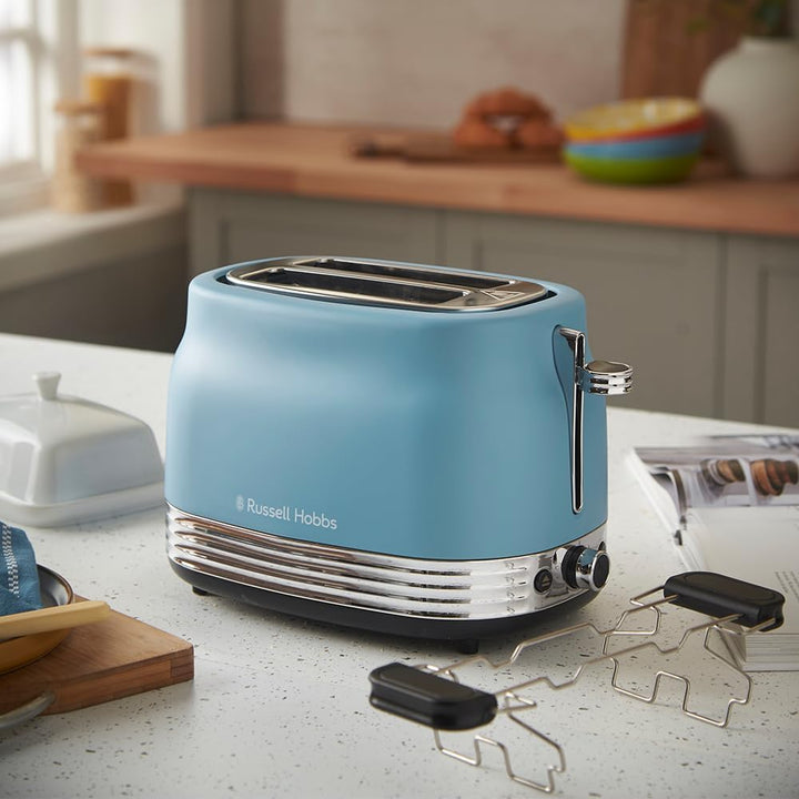 Russell Hobbs Toaster [für 2 Scheiben] Hanley Retro Blau (6 Bräunungsstufen, extra breite Toastschli