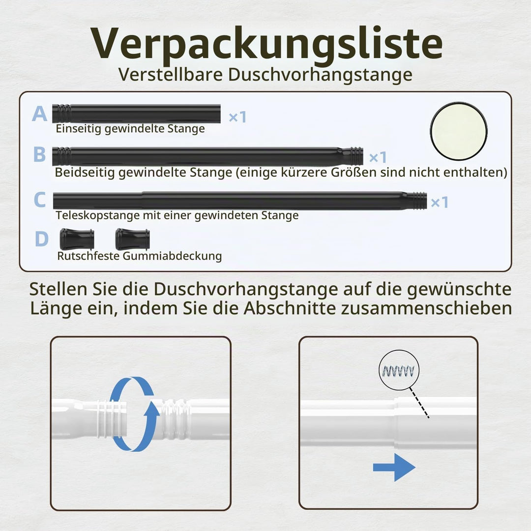 Gardinenstange ohne Bohren schwarz 50-70cm | 1 Stück Teleskopstange | Duschstange &amp; Vorhangstange zu