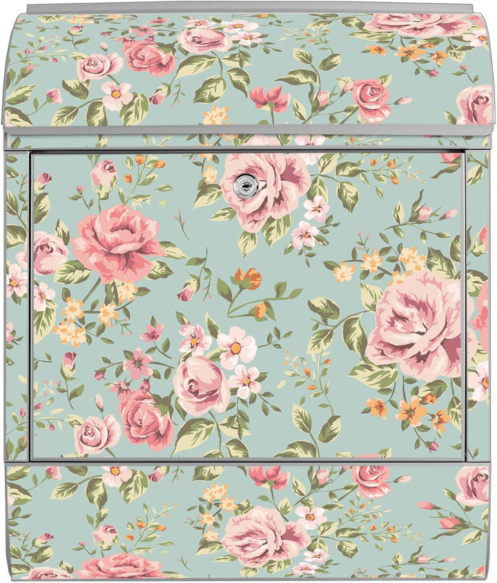 banjado® Design Briefkasten personalisiert mit Motiv Altrosa Blume 39x47x14cm & 2 Schlüssel - Briefk