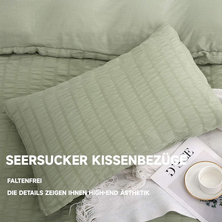 Boqingzhu Seersucker Bettwäsche Grün 200x200cm Sommer Atmungsaktiv Kühlende Wende Bettwäsche Set Bet