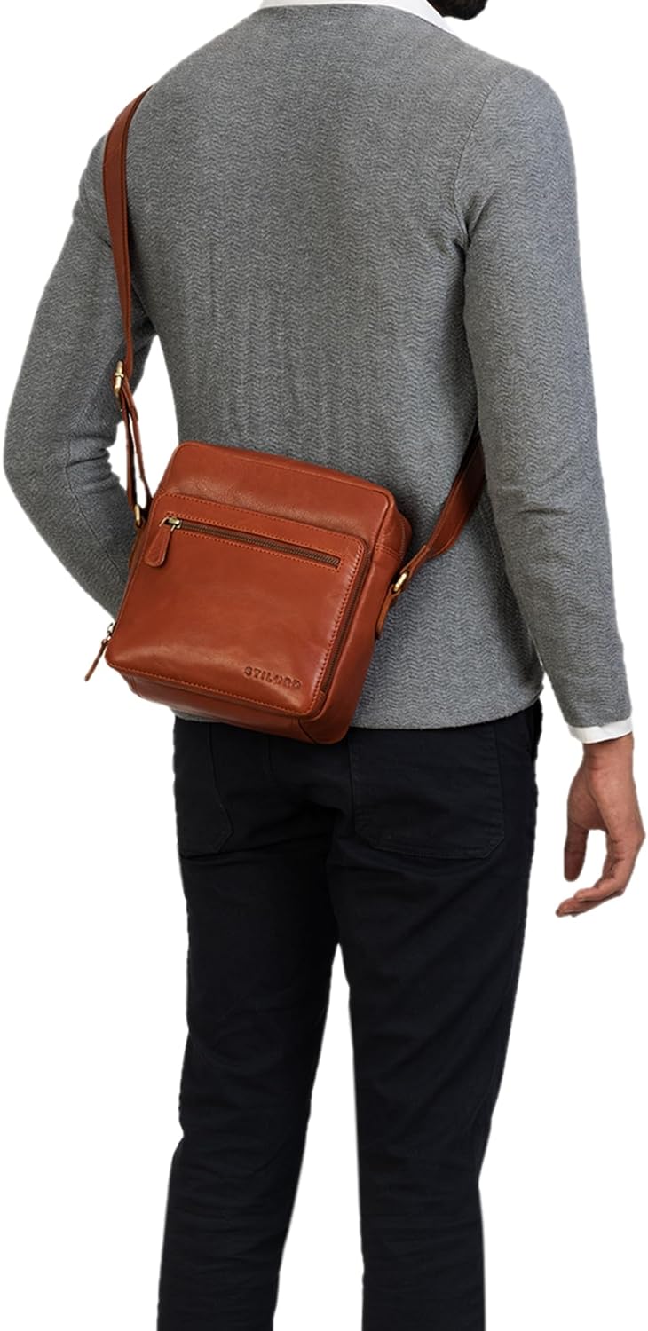 STILORD 'Nathan' Umhängetasche Herren Leder klein braun Vintage Herrentasche 10,1 Zoll Tablettasche