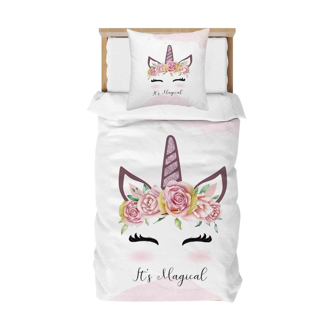 DJDEA Kinderbettwäsche Einhorn 100x135 cm, Weich Mikrofaser Mädchen Bettwäsche, 2tlg Baby Bettwäsche