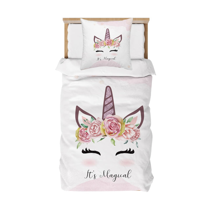 DJDEA Kinderbettwäsche Einhorn 100x135 cm, Weich Mikrofaser Mädchen Bettwäsche, 2tlg Baby Bettwäsche