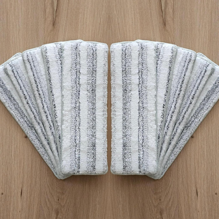 10er Set Flache Wischmopp Pads aus Mikrofaser – Waschbare Reinigungspads 12 x 33 cm – Ersatzpads für