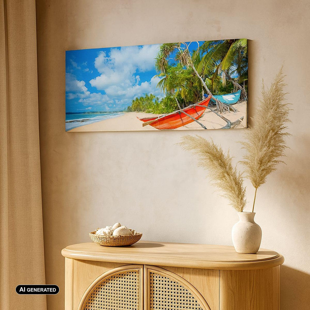 Wandbilder Dekoration Wohnzimmer Golf Ozean Palme Boot Panorama Bilder auf Leinwand 120x50cm Leinwan