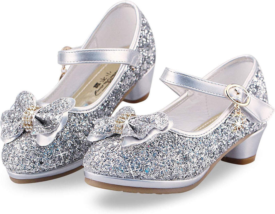 ANBIWANGLUO Prinzessin Schuhe Mädchen High Heels Sandalen Mädchen Pailletten Party Pumps Kinder, 25