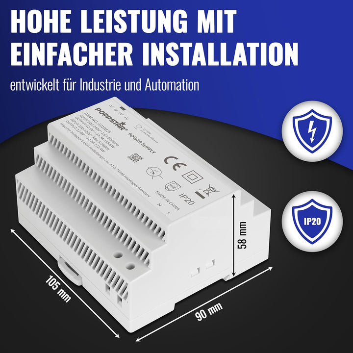 Poppstar 12V Trafo Hutschiene 11,3 A max. 135W (Input 100-240 V AC 50/60 Hz) Hutschienen-Netzteil 12