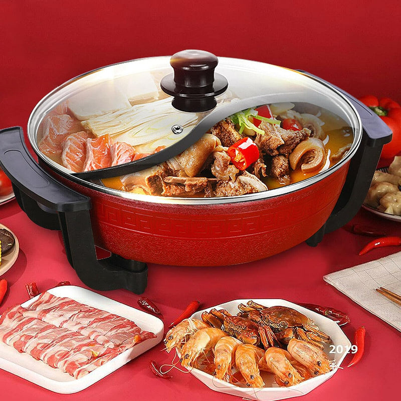 Shabu Hot Pot Feuertopf mit Trennwand und Deckel, 6L Chinesischer Shabu Shabu-Topf Hotpot Suppentopf