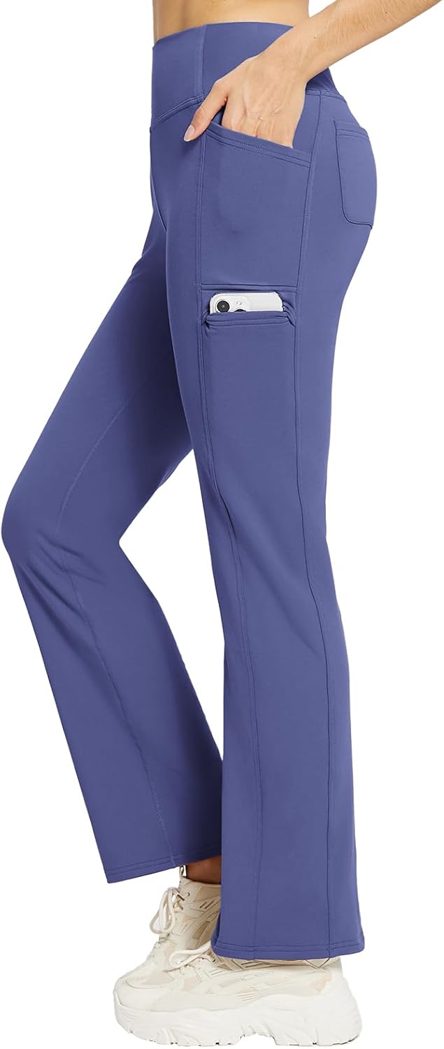 baleaf Damen Thermohosen mit Taschen Flare Leggings Hohe Taille Bootcut Thermo Leggings Sweatpants W