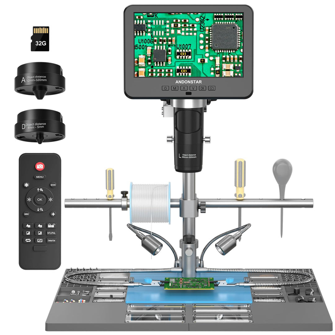 Andonstar AD246S-M Plus 7'' HDMI-Lötdigitalmikroskop für Elektronikreparaturen, 2000x 3 Linsen 2160P