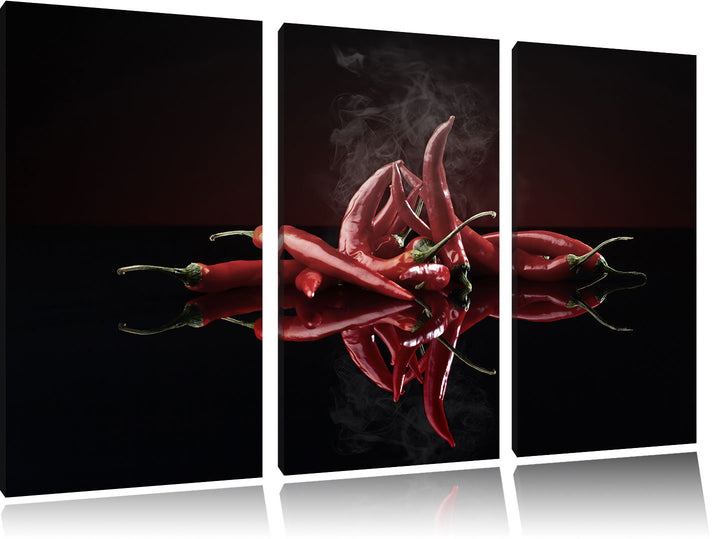 Pixxprint Feurige rote Chili-Schoten als Leinwandbild/Grösse: 3 Teilig (120x80) cm/Wandbild/Kunstdru