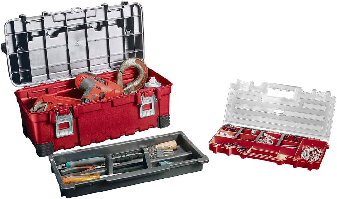Keter 17181009 Werkzeugbox Master Pro Serie Tool Box 22 Zoll metal latch, Kunststoff, rot/silber