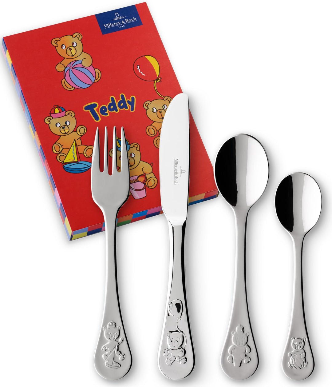 Villeroy und Boch Teddy Kinderbesteck 4-teilig, 18/10 Edelstahl, Silber, 21,5 x 15 x 2,5 cm