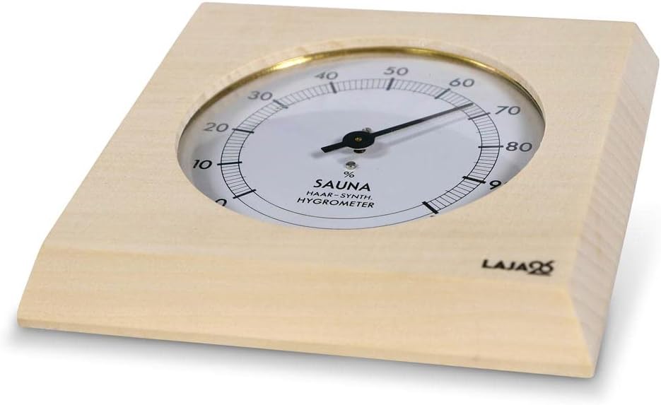 Sauna Hygrometer - FSC Espenholz - Misst Luftfeuchtigkeit - Bimetalltechnik - Synthetik-Haar - Analo