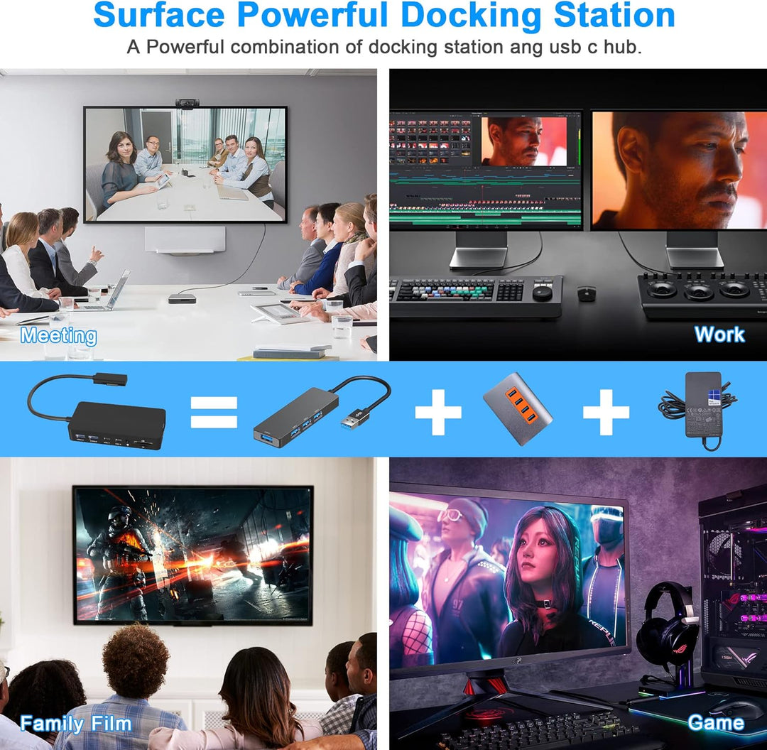 Surface Dock, Surface Docking Station, 12 in 1 Triple Display Microsoft Surface Dock mit 2 HDMI 4K +
