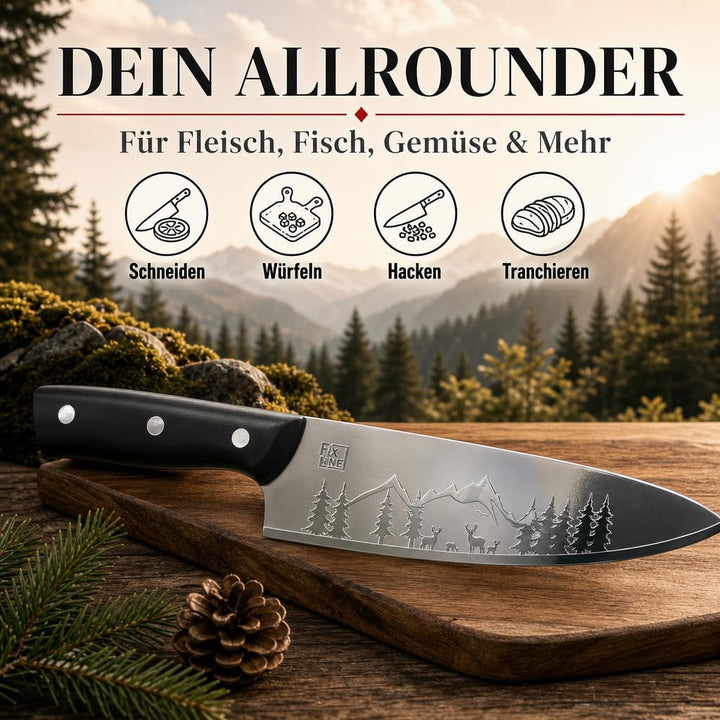 FIXLINE® Chefmesser 20cm BLACK FOREST Edition – Starkes Allround-Kochmesser - rasiermesserscharf - r