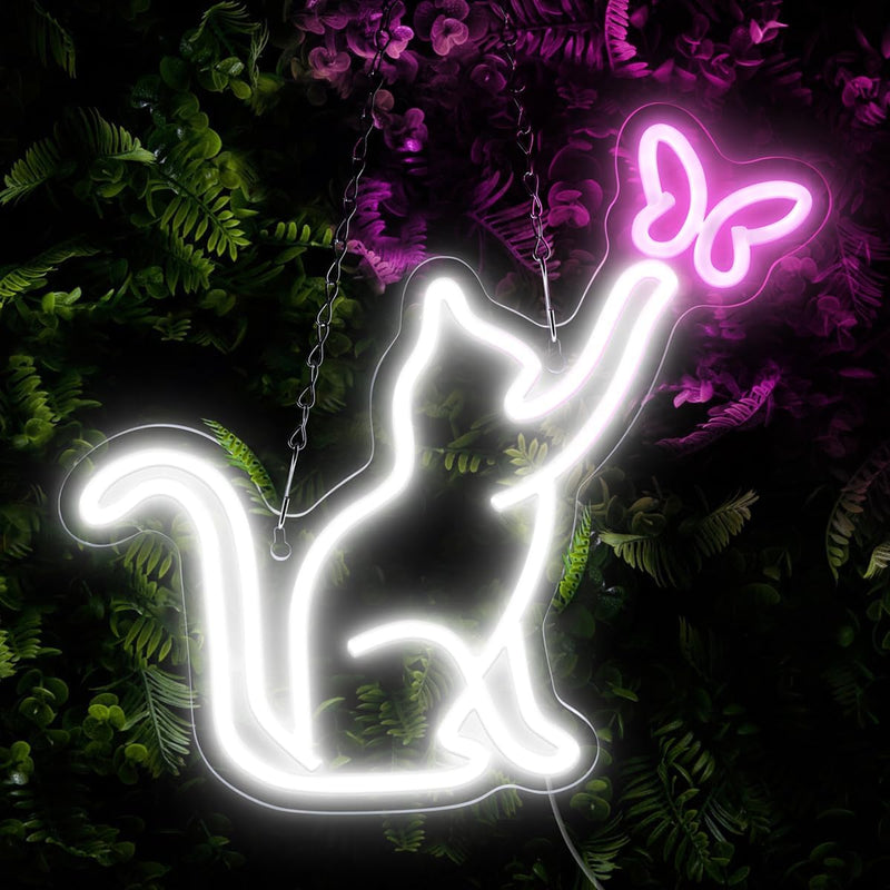 Neon Katze Schild Wanddekoration Schmetterling Neonschild Usb Neonlicht Party Leuchtreklame für Gesc