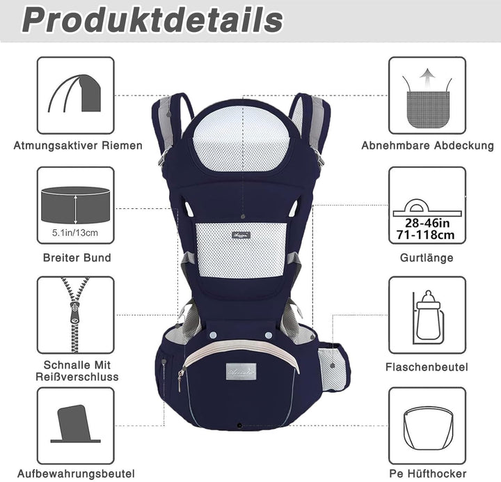 TOFFCAEA 6-in-1 Babytrage Neugeborene, Babytrage Ergonomische Reine Baumwolle Leicht, verstellbarer