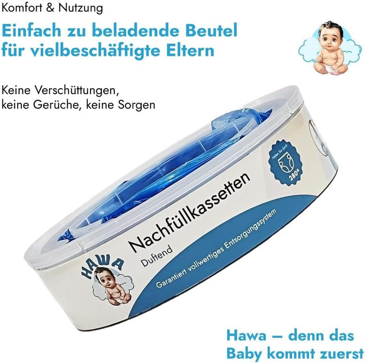 HAWA Windeleimer Nachfüllkassetten – Extra Dick, zitronenduftend, 280 Windelkapazität, kompatible Na