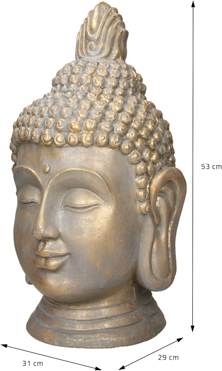ECD Germany Buddha Figur Kopf Statue 53 cm, Polyresin, Bronzeoptik, für Yoga, Feng Shui oder Meditat